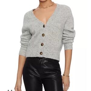 Anine Bing Mason Cropped Mohair Blend Cardigan Grey Minimalist Quiet Luxury Sz L